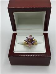 VINTAGE EDCO 14K HGE PURPLE & PINK RHINESTONE RING VINTAGE EDCO 14K HGE PURPLE & PINK RHINESTONE RING